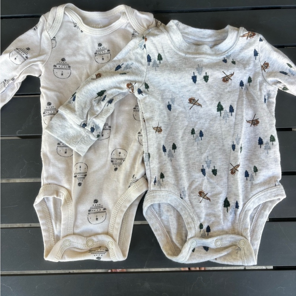 Carter's Cream and Gray Printed Bodysuits